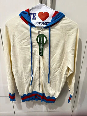 Oxknit Color Block Zip Hoodie White Blue Size XL NWT